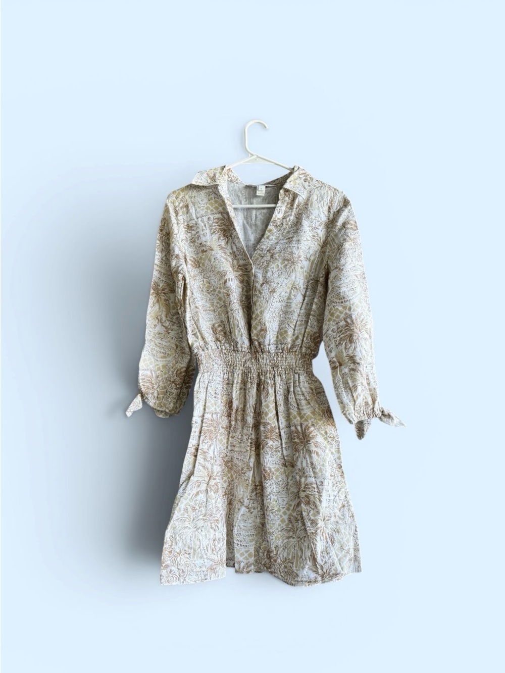Lilly Pulitzer Coconut Dreams Linen Shirt Dress with Smocked Waist Size 8